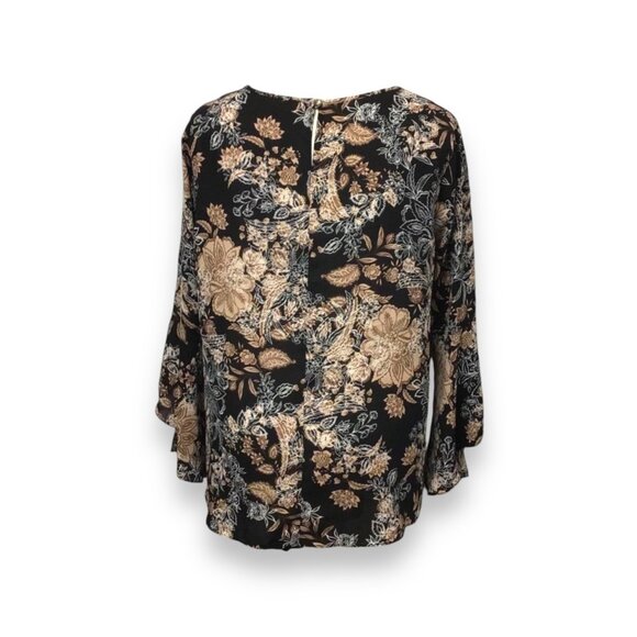 Cato Women’s 3/4 Tulip Sleeve Round Neck Tunic, Black Floral, size L - Picture 4 of 8